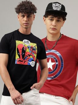 Free Authority - Avengers Printed Regular Fit Multicolor Cotton Men T-Shirt (Pack of 2)