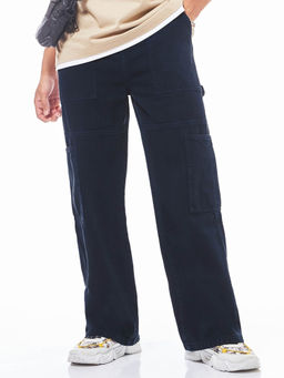 Bewakoof - Men's Navy Blue Super Baggy Fit Cargo Carpenter Mid-Rise Jeans