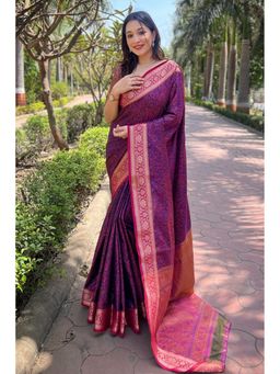Mysilklove - Siren Purple Woven Banarasi Saree with Unstitched Blouse
