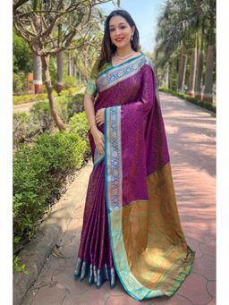 Mysilklove - Disco Purple Woven Banarasi Saree with Unstitched Blouse