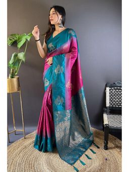 Mysilklove - Berry Pink Woven Banarasi Saree with Unstitched Blouse