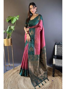 Mysilklove - Shimmer Pink Woven Banarasi Saree with Unstitched Blouse