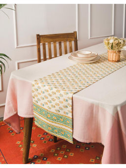 Fabindia - Yellow Cotton Hand Block Printed Table Runner (L)