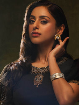 Aulerth - Black & Gold Chevron Stud Earrings by JJ Valaya