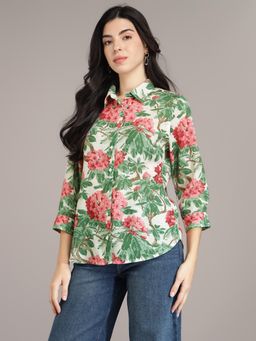 Xpose - Women pink Floral Printed Button-Down Collar Shirt