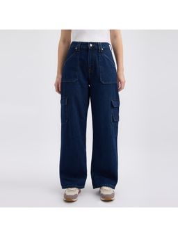 Pepe Jeans - Women Blue Straight Fit High Rise Cargo Jeans