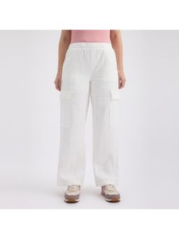 Pepe Jeans - Women White High Rise Wide Leg Cargo Trousers