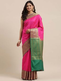 Banarasi Silk Works - Pink Valkalam Katan Silk Anchal Saree with Unstitched Blouse