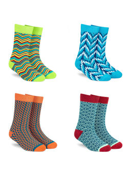 Dynamocks - Men & Women Crew Length Socks (Free Size) (Fits Shoe Size India/UK 7-12) (Pack of 4 Pairs)