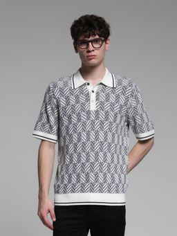 Jack & Jones - Grey Oversized Fit Polo T-Shirt