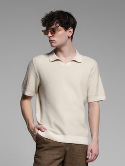 Jack & Jones - Beige Oversized Fit Polo T-Shirt