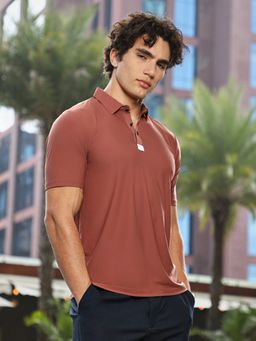 Campus Sutra - Mens Sienna Brown Seamless Solid Polo T-Shirt
