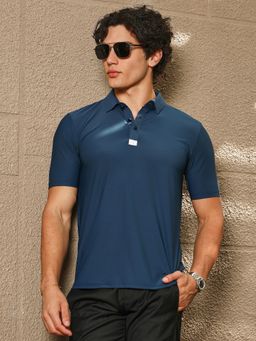 Campus Sutra - Mens Navy Blue Seamless Solid Polo T-Shirt
