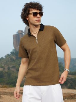 Campus Sutra - Mens Olive Oblique-Block Polo T-Shirt