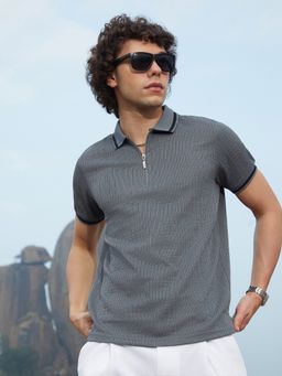 Campus Sutra - Mens Moon Grey Oblique-Stripe Polo T-Shirt