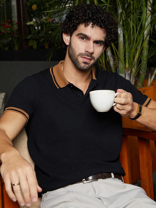 CAHOOT Mens Onyx Black Cuboid-Stripe Polo T-Shirt