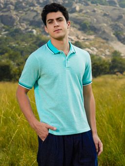 Campus Sutra - Mens Aqua Blue Multitrack Knit Polo T-Shirt