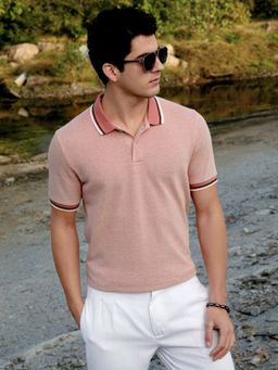 Campus Sutra - Mens Brick Brown Duo-Hue Knit Polo T-Shirt