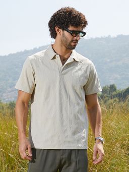 Campus Sutra - Mens Cream White Veined-Tactile Polo T-Shirt
