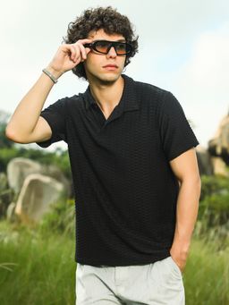 Campus Sutra - Mens Onyx Black Hive Polo T-Shirt