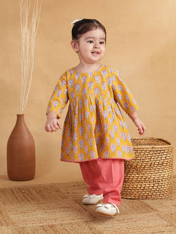 Fabindia - Yellow Embellished/Sequined Regular Kurta & Salwar