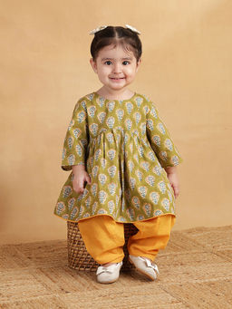 Fabindia - Green Embellished/Sequined Regular Kurta & Salwar