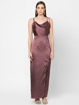 MISH - Plum Satin Cowl Neckline Dress