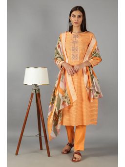 Barara Ethnic - Tangerine Orange Printed Kurta With Dupatta (Set of 3)