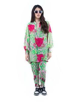 Sil-Sila - I Love Attention in Panther Print Pink Co-Ord (Set of 2)