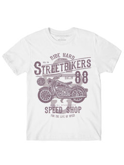 THREADCURRY - Street Bikers Boys Graphic Printed T-Shirt - White