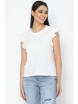 American Eagle - Women White Flutter Sleeve Tee