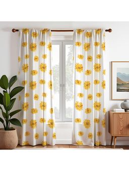 HOMEMONDE - Sunflower White Duck Room Darkening Curtains (Pack of 2)