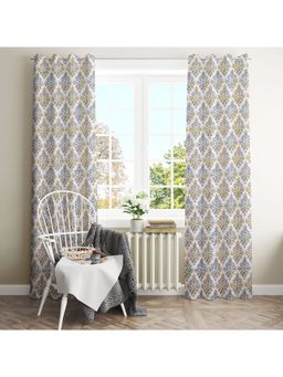HOMEMONDE - White Ikkat Print Decorative Drapes Cotton Curtains (Pack of 2)