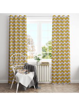 HOMEMONDE - Yellow Chevron Print Eyelet Drapes Cotton Curtains (Pack of 2)