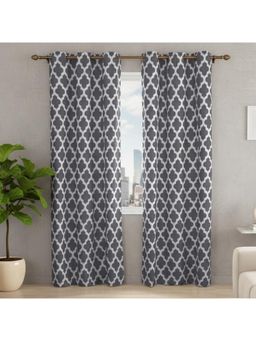 HOMEMONDE - Grey Hand Block Print Eyelet Drapes Cotton Curtains (Pack of 2)