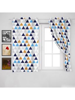 HOMEMONDE - Multi-Color Geometric Print Eyelet Cotton Curtains (Pack of 2)