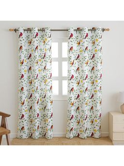 HOMEMONDE - White Little Wings Printed Room Darkening Cotton Curtains (Pack of 2)