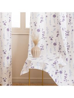 HOMEMONDE - White & Purple Floral Eyelet Duck Cotton Curtains (Pack of 2)