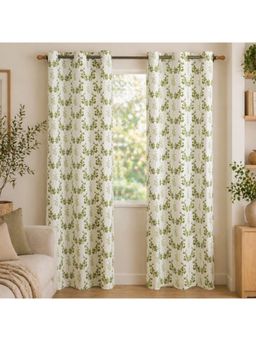 HOMEMONDE - White Botanic Hush Floral Print Eyelet Cotton Curtains (Pack of 2)