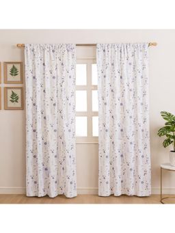 HOMEMONDE - White & Purple Room Darkening Duck Curtains (Pack of 2)