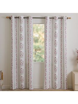 HOMEMONDE - White Botanic Hush Cotton Room Darkening Curtains (Pack of 2)