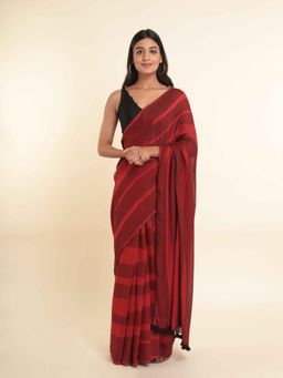 Suta - Maroon Stripes Cotton Blend Saree