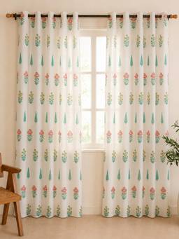 The Home Story - Floral Linen Sheer Window Curtains - Multi-Color (Pack of 2)