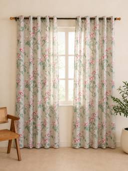The Home Story - Cotton Sheer Linen Texture Window Curtains - Pink (Pack of 2)