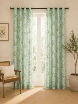 The Home Story - Linen Texture Cotton Sheer Window Curtains (Pack of 2)