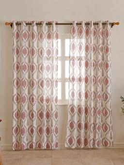 The Home Story - Cotton Sheer Curtain Linen Texture Window Curtains - Cream (Pack of 2)