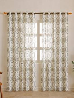 The Home Story - Cotton Sheer Linen Texture Window Curtains - Grey (Pack of 2)
