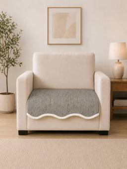 The Home Story - Suede Velvet Anti Skid Machine Washable Velvet Wave Silver Grey Sofa Mat
