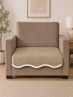The Home Story - Suede Velvet Machine Washable Velvet Wave Champagne Beige Sofa Mat