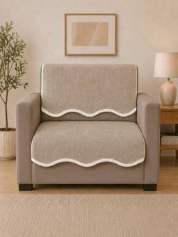 The Home Story - Suede Velvet Back & Seat Wave Champagne Beige Sofa Mat